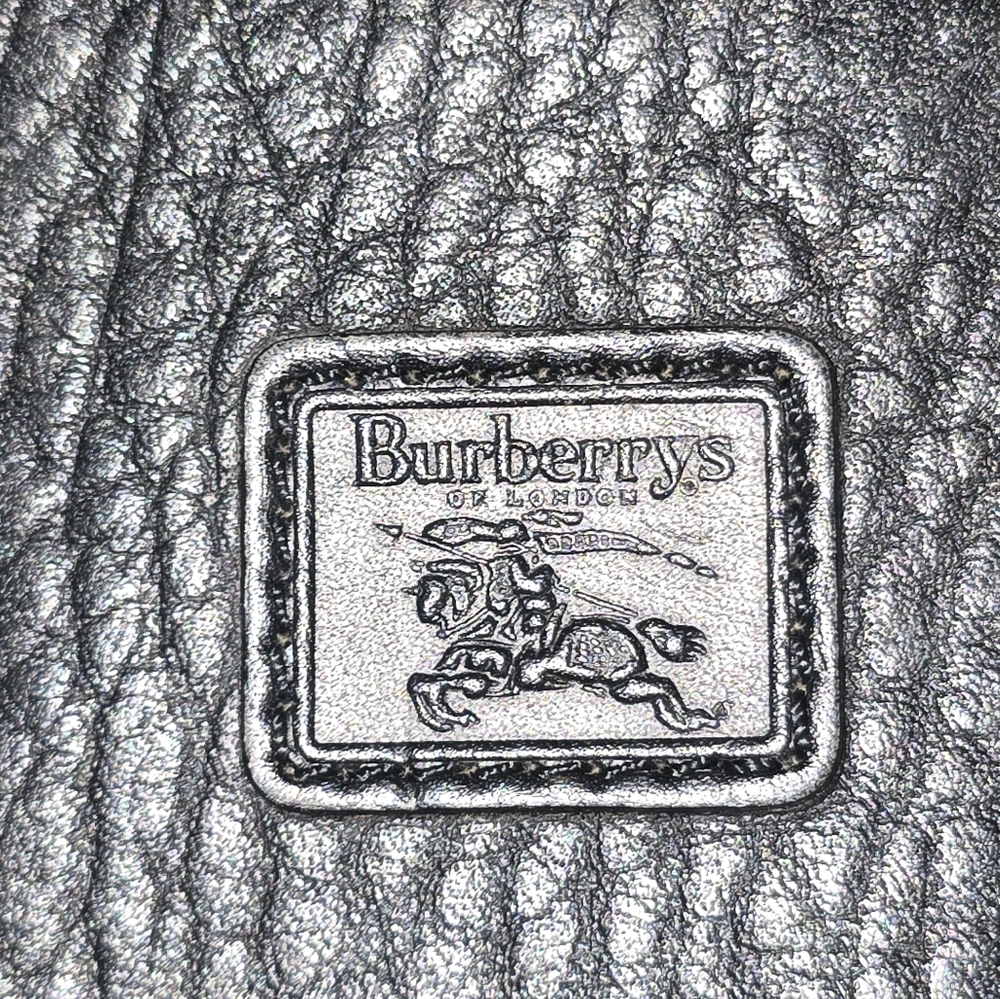Vintage Burberry Black Pebbled Leather Zip Organizer Wristlet Nova Check - Picture 4 of 13